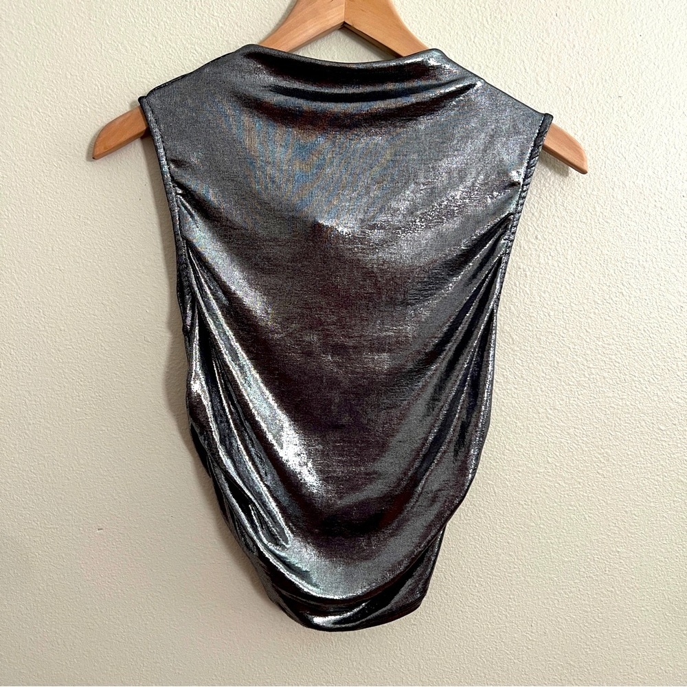 Forever 21 Metallic Charcoal Top, Cropped Length, Size M, NWT
